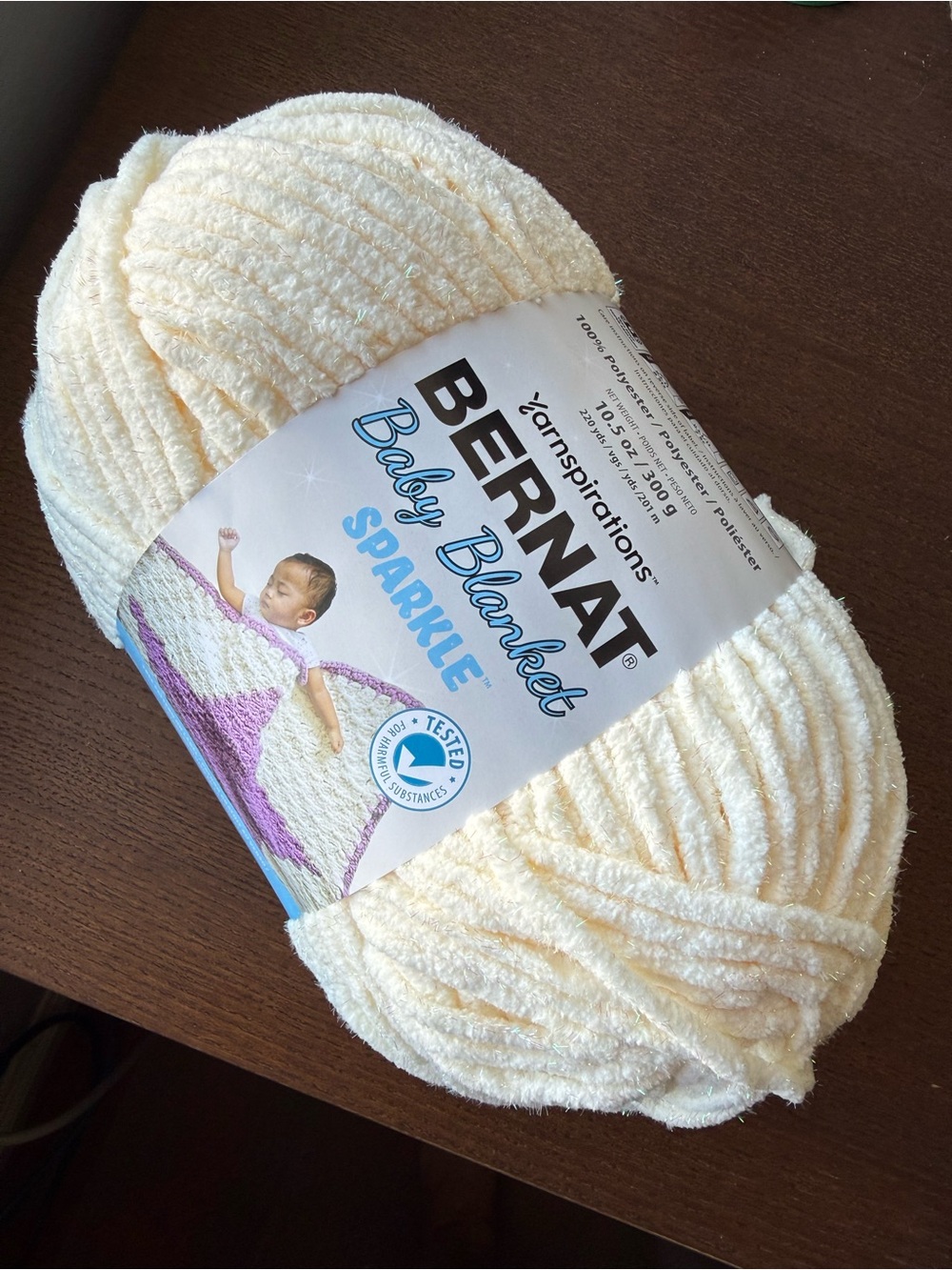 Bernat Baby Blanket Plush Yarn Sparkle - Moonlight Sparkle Cream White